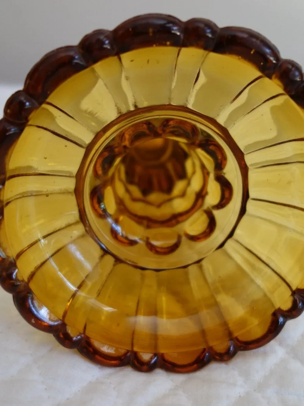 Antique / Vintage Amber Patterened Glass Oil Lamp – Base only – STUNNING!